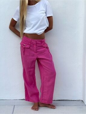 Y2K Pink Linen Low Rise Pants